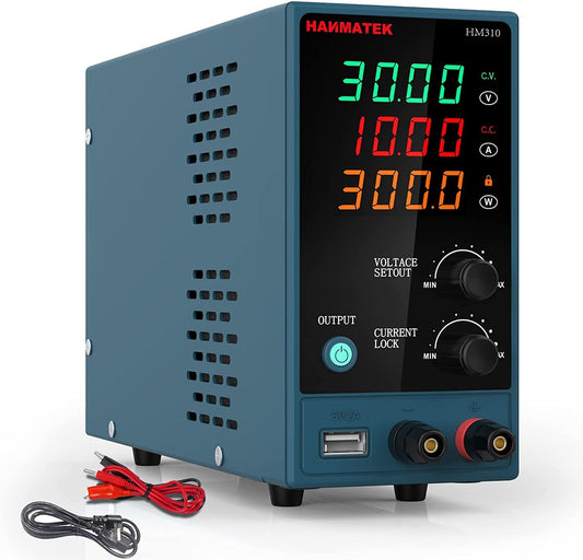 Adjustable DC Power Supply (0-30 V 0-10 A) HANMATEK HM310 Mini Variable Switching Digital Bench Power Supply with USB Charging Port