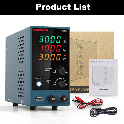 Adjustable DC Power Supply (0-30 V 0-10 A) HANMATEK HM310 Mini Variable Switching Digital Bench Power Supply with USB Charging Port