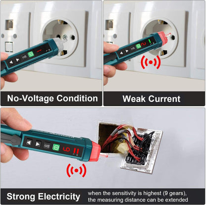 HANMATEK Non-Contact Voltage Tester with 9 Gear Adjustable Sensitivity Voltage Detector Pen AC Circuit Tester Tool LCD Display LED Flashlight Buzzer Alarm Range12V-1000V & Live/Null Wire Judgment AC1