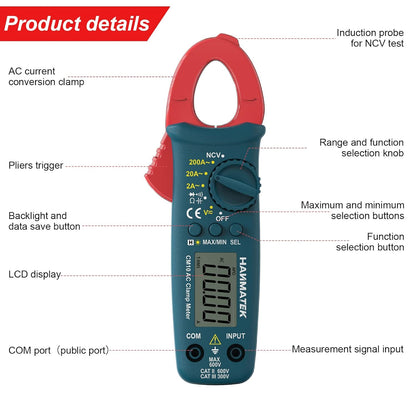 HANMATEK Digital Clamp Meter,Auto-ranging Amp Voltage Tester with Backlight,Clamp Multimeter 2000 Counts Amp Tester with AC/DC Voltage,NCV,Resistance,Capacitance,Continuity,Frequency