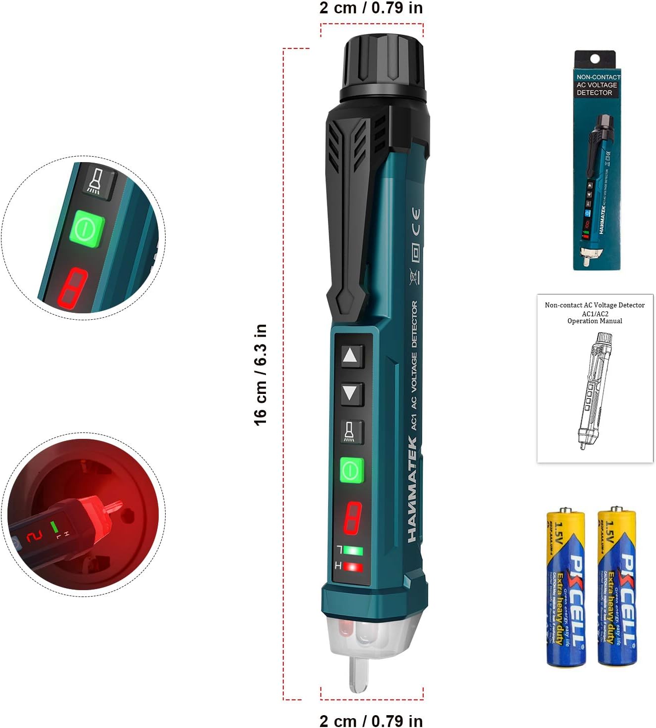 HANMATEK Non-Contact Voltage Tester with 9 Gear Adjustable Sensitivity Voltage Detector Pen AC Circuit Tester Tool LCD Display LED Flashlight Buzzer Alarm Range12V-1000V & Live/Null Wire Judgment AC1