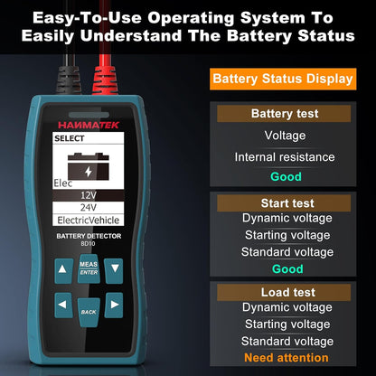 HANMATEK BD10 12V/24V Car Battery Tester, 100-2000 CCA Load Tester Automotive Alternator Tester Digital Auto Battery Analyzer Charging Cranking System Tester for Car Truck Marine Motorcycle SUV Boat