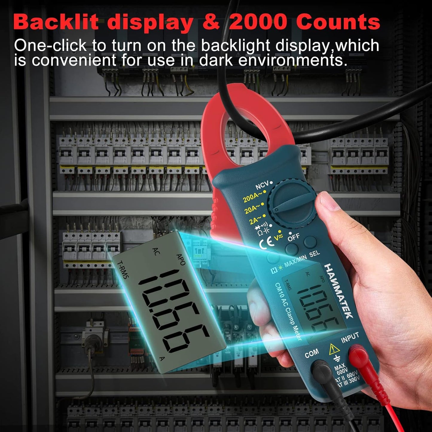 HANMATEK Digital Clamp Meter,Auto-ranging Amp Voltage Tester with Backlight,Clamp Multimeter 2000 Counts Amp Tester with AC/DC Voltage,NCV,Resistance,Capacitance,Continuity,Frequency